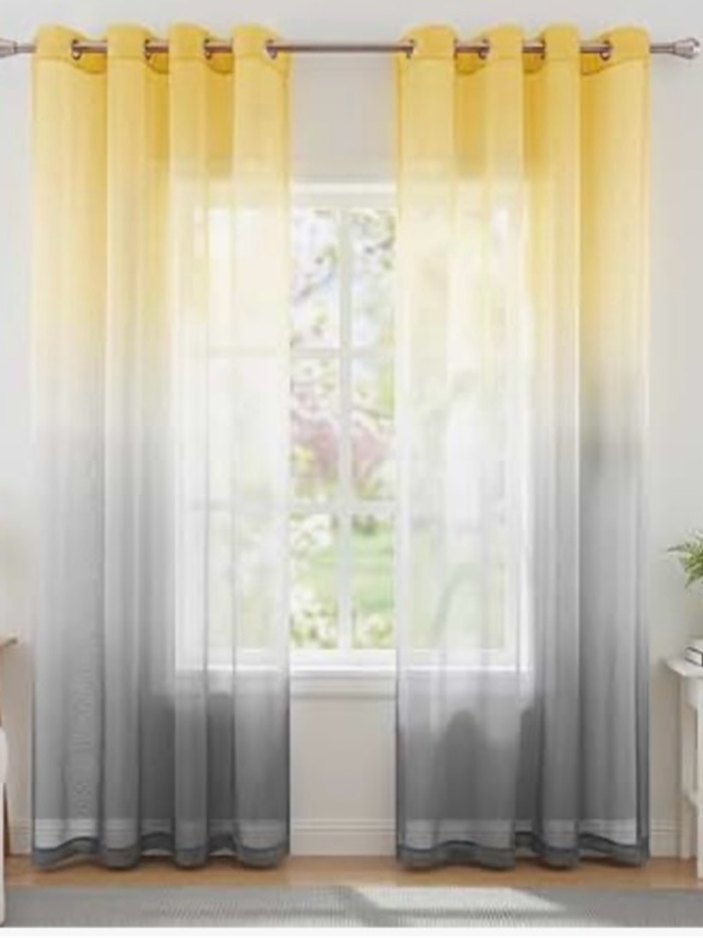 Sheer Ombre Yellow to Gray Window Curtain Panel - 4 Panels = 2 Windows